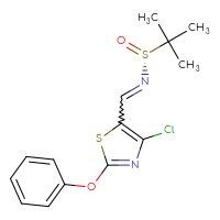 Chemical structure of (R)-N-[(4-chloro-2-phenoxy-1,3-thiazol-5-yl)methylidene]-2-methylpropane-2-sulfinamide - CSSB21349261124