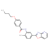 Chemical structure of 4-butoxy-N-(2-methyl-5-{[1,3]oxazolo[4,5-b]pyridin-2-yl}phenyl)benzamide - CSSB00121686791