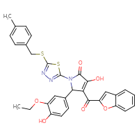 Chemical structure of 4-(1-benzofuran-2-carbonyl)-5-(3-ethoxy-4-hydroxyphenyl)-3-hydroxy-1-(5-{[(4-methylphenyl)methyl]sulfanyl}-1,3,4-thiadiazol-2-yl)-2,5-dihydro-1H-pyrrol-2-one - CSSB00121727053