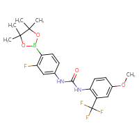 Chemical structure of 1-[3-fluoro-4-(4,4,5,5-tetramethyl-1,3,2-dioxaborolan-2-yl)phenyl]-3-[4-methoxy-2-(trifluoromethyl)phenyl]urea - CSSB21332088313