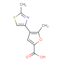 Chemical structure of 5-methyl-4-(2-methyl-1,3-thiazol-4-yl)furan-2-carboxylic acid - CSSB00000071197