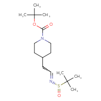 Chemical structure of tert-butyl 4-(2-{[(S)-2-methylpropane-2-sulfinyl]imino}ethyl)piperidine-1-carboxylate - CSSB21332856846