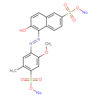 Chemical structure of sodium 6-hydroxy-5-[(1E)-2-{2-methoxy-5-methyl-4-[(sodiooxy)sulfonyl]phenyl}diazen-1-yl]naphthalene-2-sulfonate - CSSB03437847597