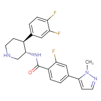 Chemical structure of N-[(3S,4S)-4-(3,4-difluorophenyl)piperidin-3-yl]-2-fluoro-4-(1-methyl-1H-pyrazol-5-yl)benzamide - CSSB06256034740