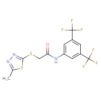 Chemical structure of N-[3,5-bis(trifluoromethyl)phenyl]-2-[(5-methyl-1,3,4-thiadiazol-2-yl)sulfanyl]acetamide - CSSB00106904557