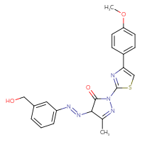 Chemical structure of 4-[(1E)-2-[3-(hydroxymethyl)phenyl]diazen-1-yl]-1-[4-(4-methoxyphenyl)-1,3-thiazol-2-yl]-3-methyl-4,5-dihydro-1H-pyrazol-5-one - CSSB00160257164