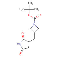 Chemical structure of tert-butyl 3-[(2,5-dioxopyrrolidin-3-yl)methyl]azetidine-1-carboxylate - CSSB14989459508
