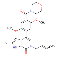 Chemical structure of 6-(but-2-en-1-yl)-4-[2,5-dimethoxy-4-(morpholine-4-carbonyl)phenyl]-2-methyl-1H,6H,7H-pyrrolo[2,3-c]pyridin-7-one - CSSB15546237222