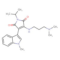 Chemical structure of 3-{[3-(dimethylamino)propyl]amino}-4-(1-methyl-1H-indol-3-yl)-1-(propan-2-yl)-2,5-dihydro-1H-pyrrole-2,5-dione - CSSB06256079305