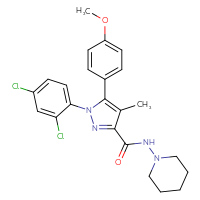 Chemical structure of 1-(2,4-dichlorophenyl)-5-(4-methoxyphenyl)-4-methyl-N-(piperidin-1-yl)-1H-pyrazole-3-carboxamide - CSSB00020618882