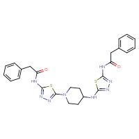 Chemical structure of 2-phenyl-N-[5-({1-[5-(2-phenylacetamido)-1,3,4-thiadiazol-2-yl]piperidin-4-yl}amino)-1,3,4-thiadiazol-2-yl]acetamide - CSSB00159268866