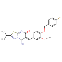 Chemical structure of (6Z)-6-({4-[(4-fluorophenyl)methoxy]-3-methoxyphenyl}methylidene)-5-imino-2-(propan-2-yl)-5H,6H,7H-[1,3,4]thiadiazolo[3,2-a]pyrimidin-7-one - CSSB00132371844