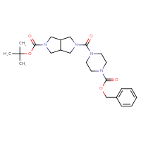 Chemical structure of benzyl 4-{5-[(tert-butoxy)carbonyl]-octahydropyrrolo[3,4-c]pyrrole-2-carbonyl}piperazine-1-carboxylate - CSSB20621662855