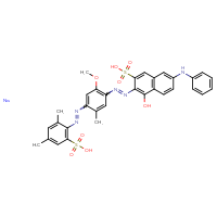 Chemical structure of 3-(2-{4-[2-(2,4-dimethyl-6-sulfophenyl)diazen-1-yl]-2-methoxy-5-methylphenyl}diazen-1-yl)-4-hydroxy-7-(phenylamino)naphthalene-2-sulfonic acid sodium - CSSB20961764207