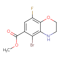 Chemical structure of methyl 5-bromo-8-fluoro-3,4-dihydro-2H-1,4-benzoxazine-6-carboxylate - CSSB21415998196