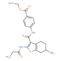 Chemical structure of ethyl 4-(6-methyl-2-propanamido-4,5,6,7-tetrahydro-1-benzothiophene-3-amido)benzoate - CSSB00121634532