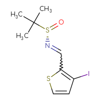 Chemical structure of (S)-N-[(3-iodothiophen-2-yl)methylidene]-2-methylpropane-2-sulfinamide - CSSB20696207465