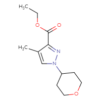 Chemical structure of ethyl 4-methyl-1-(oxan-4-yl)-1H-pyrazole-3-carboxylate - CSSB01996343056