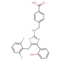 Chemical structure of 4-[({5-[(2,6-difluorophenyl)methyl]-4-(2-hydroxyphenyl)-1,3-thiazol-2-yl}amino)methyl]benzoic acid - CSSB21298279894