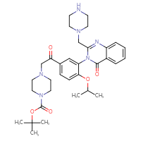 Chemical structure of tert-butyl 4-[2-oxo-2-(3-{4-oxo-2-[(piperazin-1-yl)methyl]-3,4-dihydroquinazolin-3-yl}-4-(propan-2-yloxy)phenyl)ethyl]piperazine-1-carboxylate - CSSB06595020327