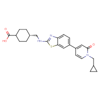 Chemical structure of 4-[({6-[1-(cyclopropylmethyl)-2-oxo-1,2-dihydropyridin-4-yl]-1,3-benzothiazol-2-yl}amino)methyl]cyclohexane-1-carboxylic acid - CSSB02495364013