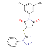 Chemical structure of 1-(3,5-dimethylphenyl)-3-[(1-phenyl-1H-1,2,3,4-tetrazol-5-yl)sulfanyl]pyrrolidine-2,5-dione - CSSB00121689158