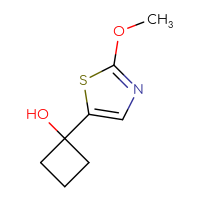 Chemical structure of 1-(2-methoxy-1,3-thiazol-5-yl)cyclobutan-1-ol - CSSB00015100399