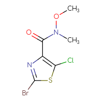 Chemical structure of 2-bromo-5-chloro-N-methoxy-N-methyl-1,3-thiazole-4-carboxamide - CSSB01991075901