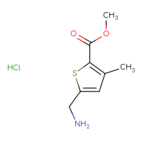 Chemical structure of methyl 5-(aminomethyl)-3-methylthiophene-2-carboxylate hydrochloride - CSSB21381578370