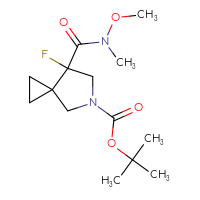 Chemical structure of tert-butyl 7-fluoro-7-[methoxy(methyl)carbamoyl]-5-azaspiro[2.4]heptane-5-carboxylate - CSSB14861999040