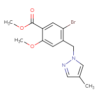 Chemical structure of methyl 5-bromo-2-methoxy-4-[(4-methyl-1H-pyrazol-1-yl)methyl]benzoate - CSSB02042445164