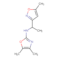 Chemical structure of 4,5-dimethyl-N-[1-(5-methyl-1,2-oxazol-3-yl)ethyl]-1,3-oxazol-2-amine - CSSB15030718178