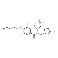 Chemical structure of 3,5-dichloro-N-(1,1-dioxo-1λ⁶-thiolan-3-yl)-N-[(5-methylfuran-2-yl)methyl]-4-(pentyloxy)benzamide - CSSB00027512728