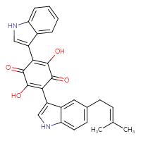 Chemical structure of 2,5-dihydroxy-3-(1H-indol-3-yl)-6-[5-(3-methylbut-2-en-1-yl)-1H-indol-3-yl]cyclohexa-2,5-diene-1,4-dione - CSSB14929136823