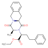 Chemical structure of ethyl (2S)-2-[(3S,11aS)-3-methyl-1,4-dioxo-1H,2H,3H,4H,6H,11H,11aH-pyrazino[1,2-b]isoquinolin-2-yl]-4-phenylbutanoate - CSSB00020665513
