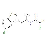 Chemical structure of 2-chloro-N-[1-(5-chloro-1-benzothiophen-3-yl)propan-2-yl]-2-fluoroacetamide - CSSB21332170202
