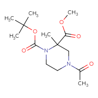 Chemical structure of 1-tert-butyl 2-methyl 4-acetyl-2-methylpiperazine-1,2-dicarboxylate - CSSB09890962684