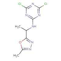 Chemical structure of 4,6-dichloro-N-[1-(5-methyl-1,3,4-oxadiazol-2-yl)ethyl]-1,3,5-triazin-2-amine - CSSB21332073638