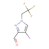 Chemical structure of 4-iodo-1-(2,2,2-trifluoroethyl)-1H-pyrazole-3-carbaldehyde - CSSB00025725945