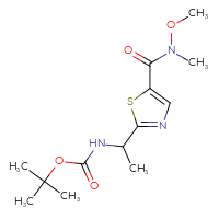 Chemical structure of tert-butyl N-(1-{5-[methoxy(methyl)carbamoyl]-1,3-thiazol-2-yl}ethyl)carbamate - CSSB21151593058