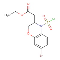 Chemical structure of ethyl 2-[7-bromo-4-(chlorosulfonyl)-3,4-dihydro-2H-1,4-benzoxazin-3-yl]acetate - CSSB21224774392