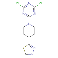 Chemical structure of 2,4-dichloro-6-[4-(1,3,4-thiadiazol-2-yl)piperidin-1-yl]-1,3,5-triazine - CSSB21332129035