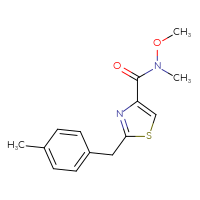 Chemical structure of N-methoxy-N-methyl-2-[(4-methylphenyl)methyl]-1,3-thiazole-4-carboxamide - CSSB02016179984