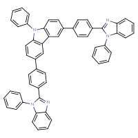 Chemical structure of 9-phenyl-3,6-bis[4-(1-phenyl-1H-1,3-benzodiazol-2-yl)phenyl]-9H-carbazole - CSSB02125555135