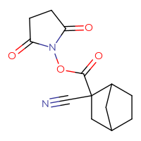 Chemical structure of 2,5-dioxopyrrolidin-1-yl 2-cyanobicyclo[2.2.1]heptane-2-carboxylate - CSSB20270393806