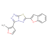 Chemical structure of 6-(1-benzofuran-2-yl)-3-(2-methylfuran-3-yl)-[1,2,4]triazolo[3,4-b][1,3,4]thiadiazole - CSSB00121637454