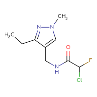 Chemical structure of 2-chloro-N-[(3-ethyl-1-methyl-1H-pyrazol-4-yl)methyl]-2-fluoroacetamide - CSSB21332167896