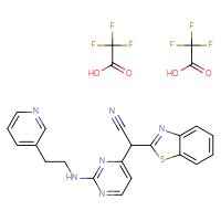 Chemical structure of 2-(1,3-benzothiazol-2-yl)-2-(2-{[2-(pyridin-3-yl)ethyl]amino}pyrimidin-4-yl)acetonitrile; bis(trifluoroacetic acid) - CSSB03436517506