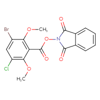 Chemical structure of 1,3-dioxo-2,3-dihydro-1H-isoindol-2-yl 3-bromo-5-chloro-2,6-dimethoxybenzoate - CSSB17484213269