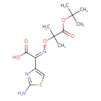 Chemical structure of 2-(2-amino-1,3-thiazol-4-yl)-2-({[1-(tert-butoxy)-2-methyl-1-oxopropan-2-yl]oxy}imino)acetic acid - CSSB00000038368